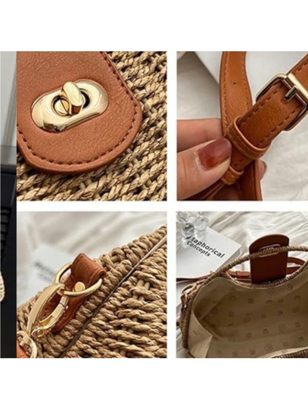 Straw Hand-woven Top-handle Crossbody Tote Bag - Picture 7 of 8